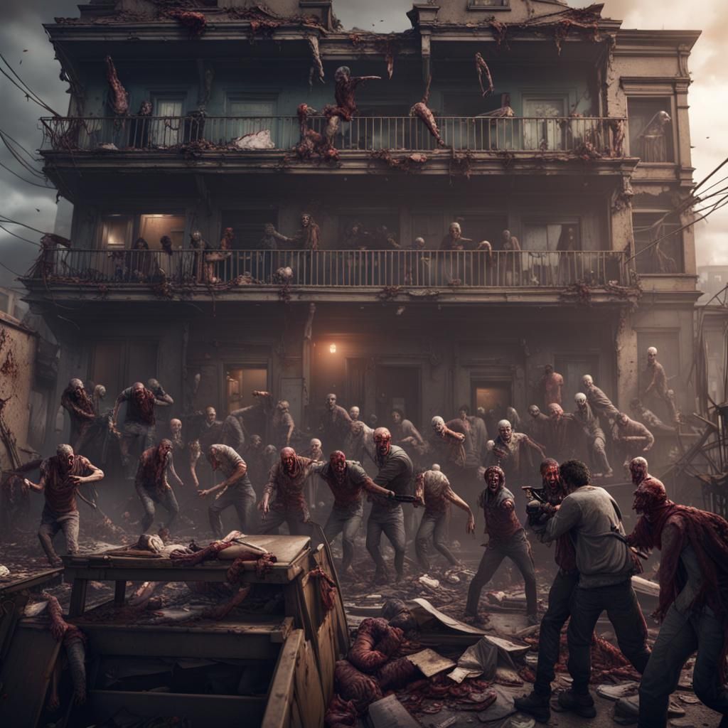 Zombies Attack Barricaded Apartments: Matte Painting