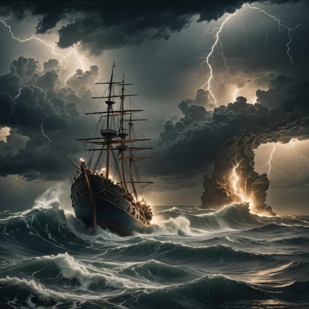 Poseidon in Ocean Storm Shipwreck, Cinematic Cryengine