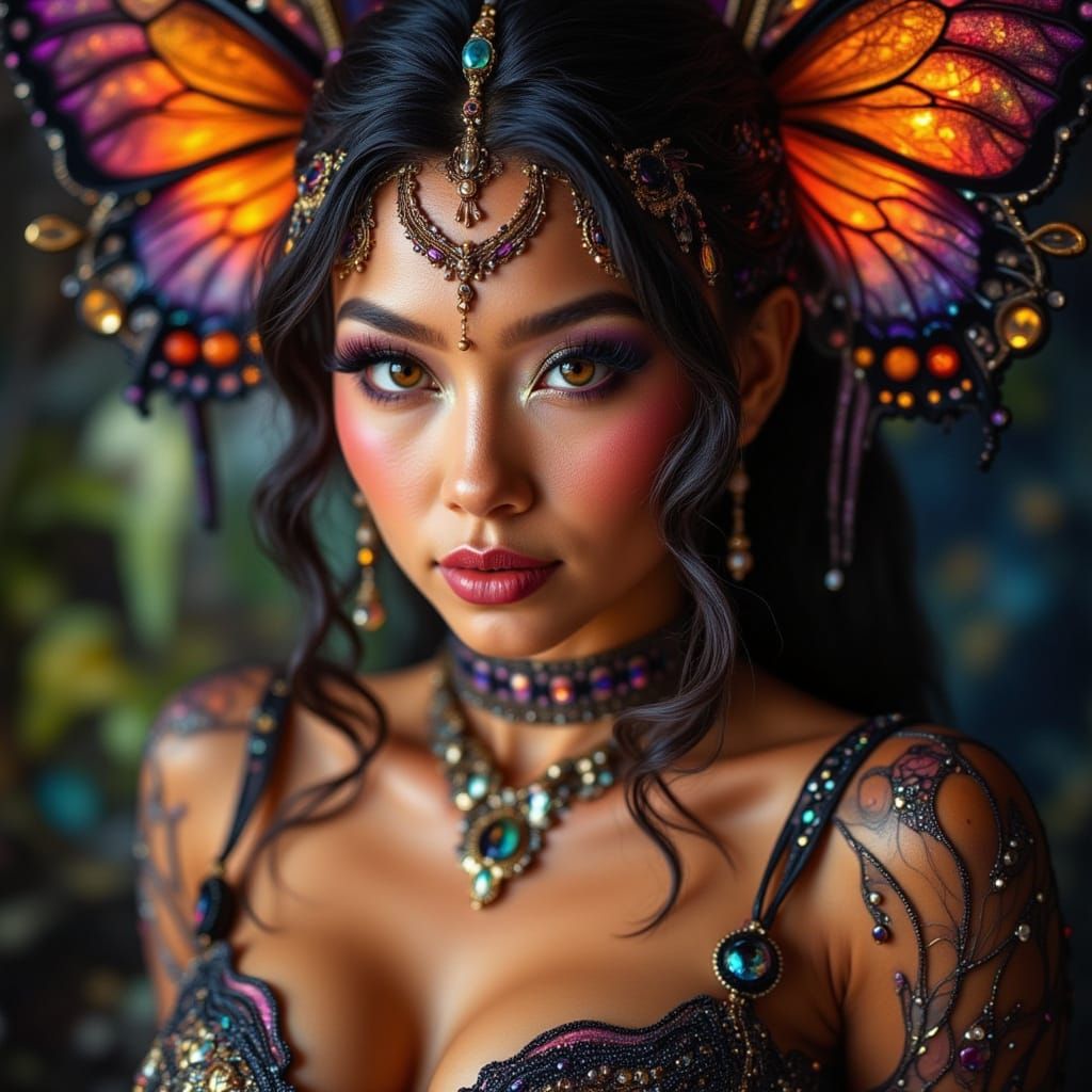 Elegant Woman in Beaded Butterfly Dress