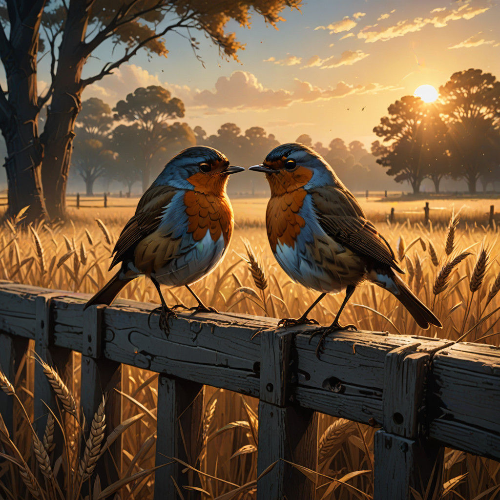 Atmospheric Morning Landscape with Robins