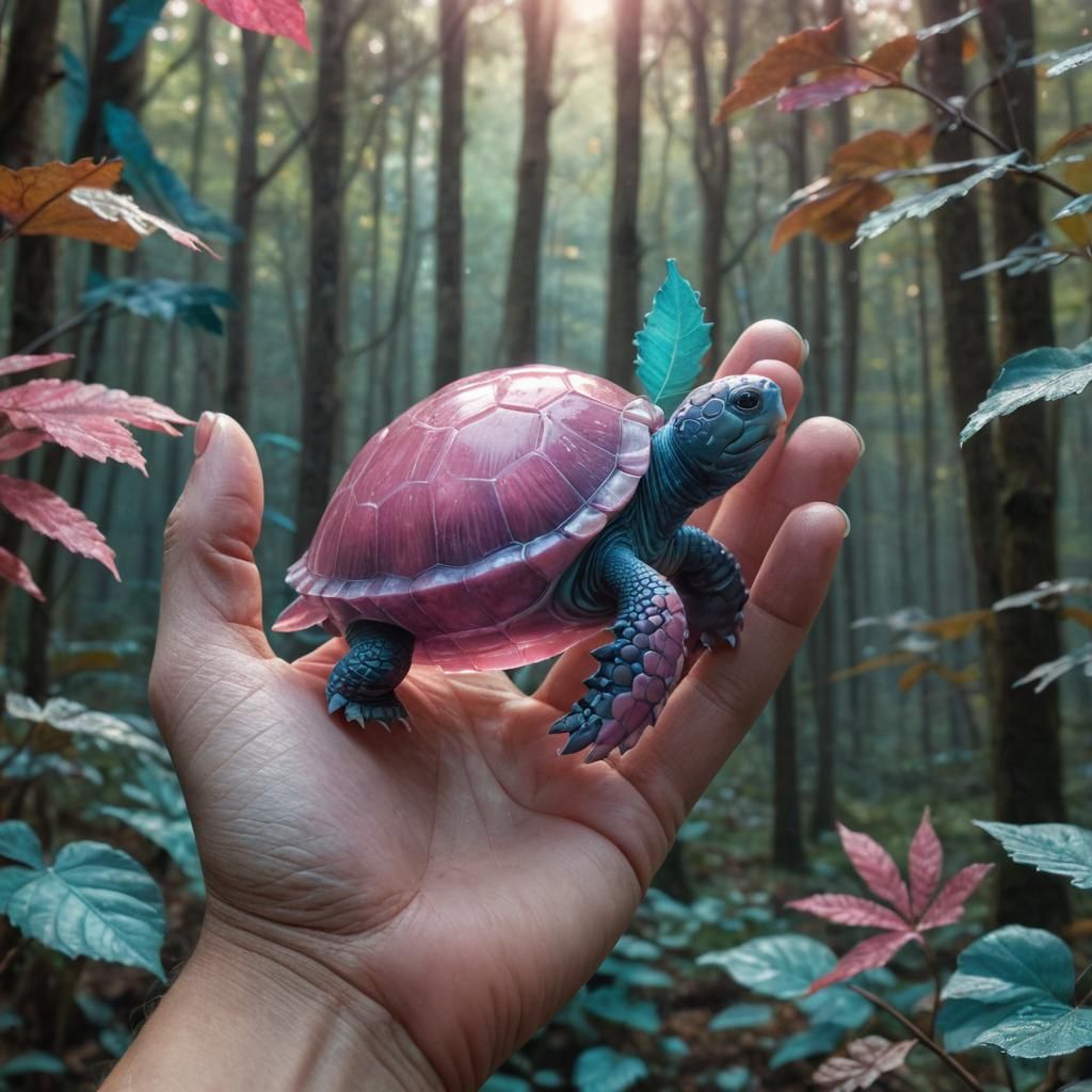 Glistening Jelly Turtle Held in Hand: Fantasy Art