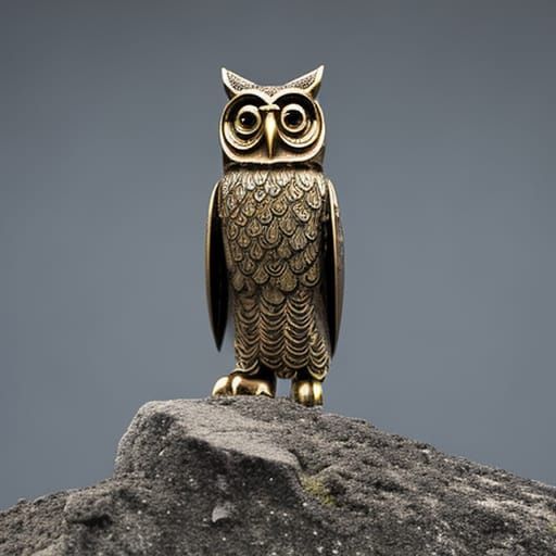 Bronzepunk Owl Stares Intently at Camera