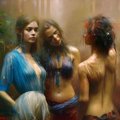 Happy Girl with Playful Hair, Detailed Illustration