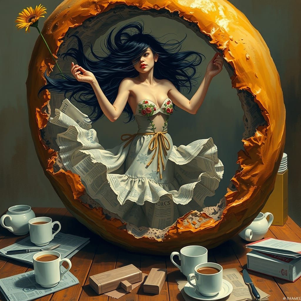 Surreal Woman Dances Inside Giant Bagel