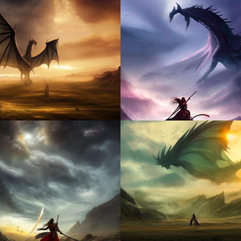 Cinematic Fantasy Landscape with Dragons and Warrior Princes...