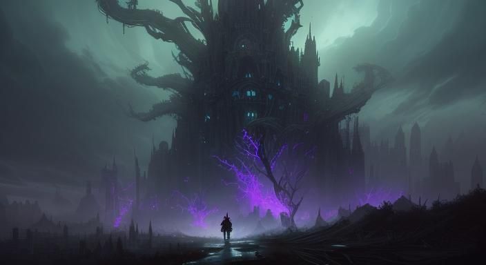 Dark Fantasy Cityscape in Biomorphic Surrealism