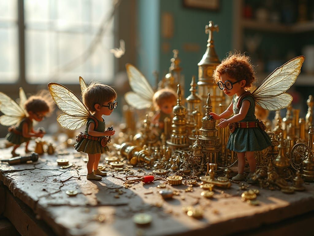 Fairies Build Steampunk Diorama with Tiny Tools