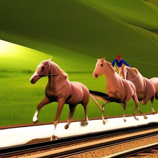 White Horse Races Train Under Full Moon