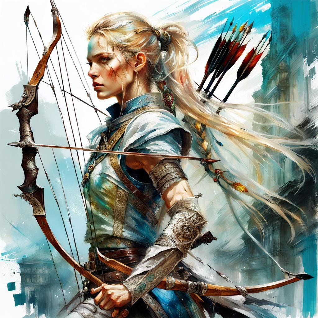 Fantasy Archer Maiden with Silver Bow