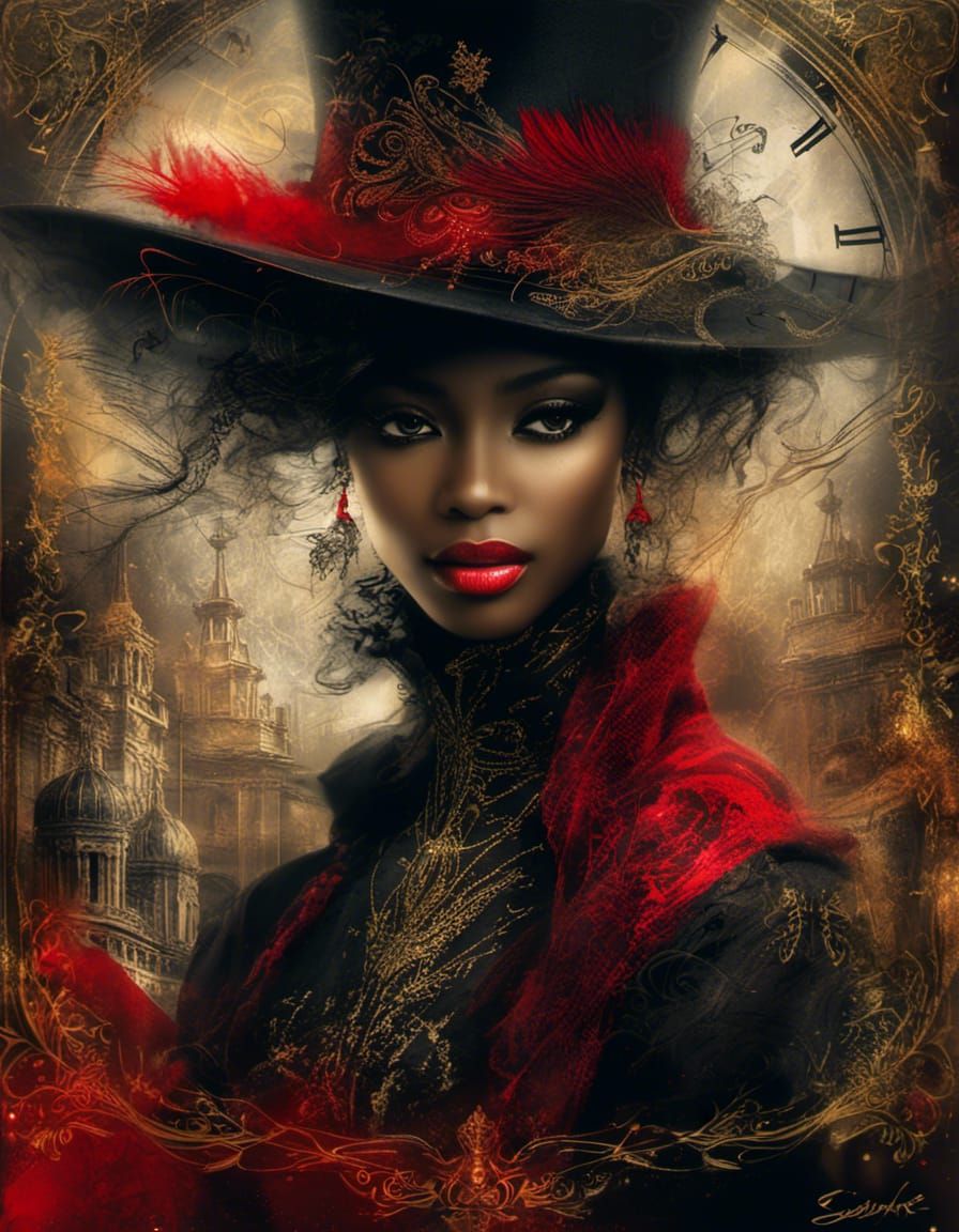 Elegant African American Woman in Red Fedora
