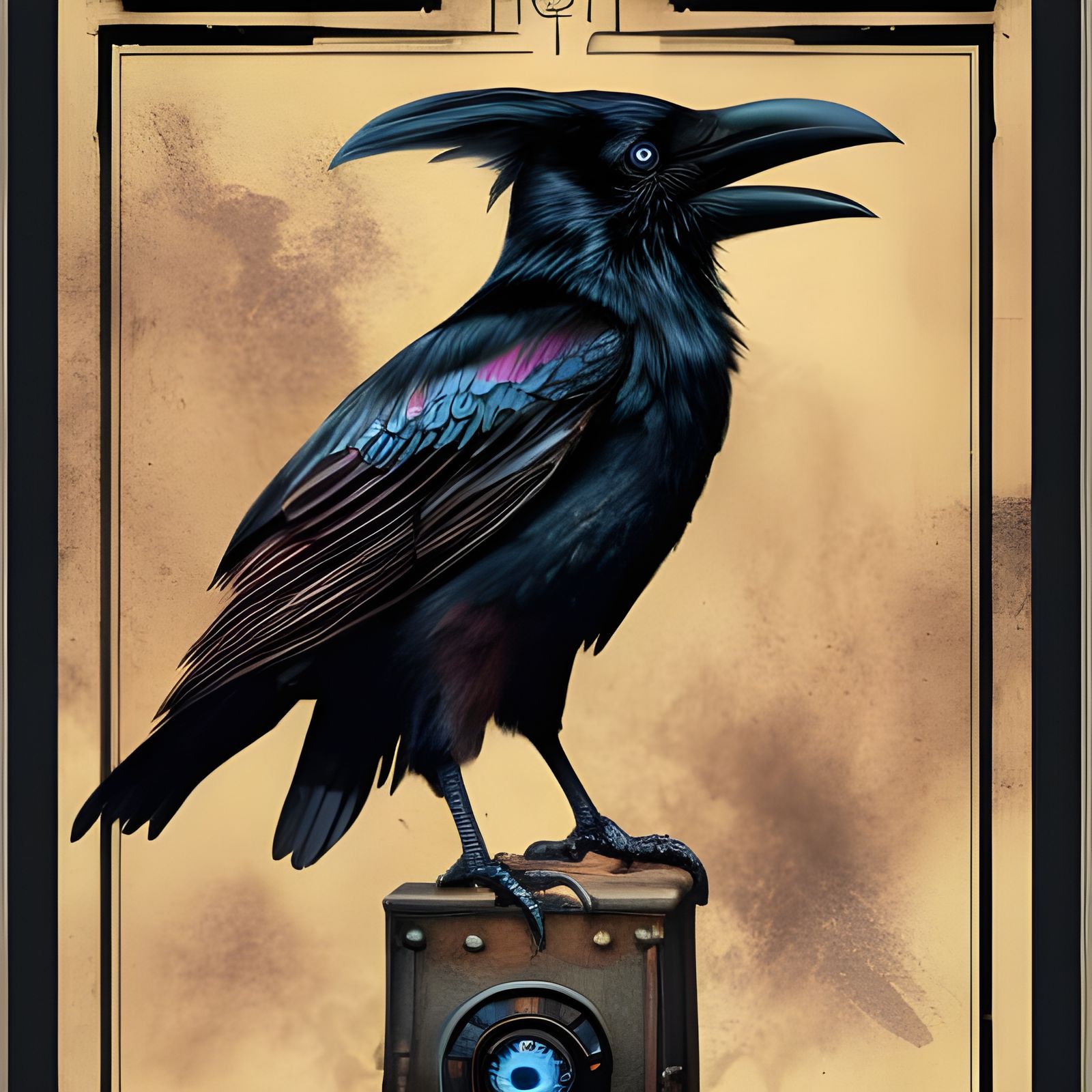 Steampunk Witch and Raven Familiar in Hyperreal Detail