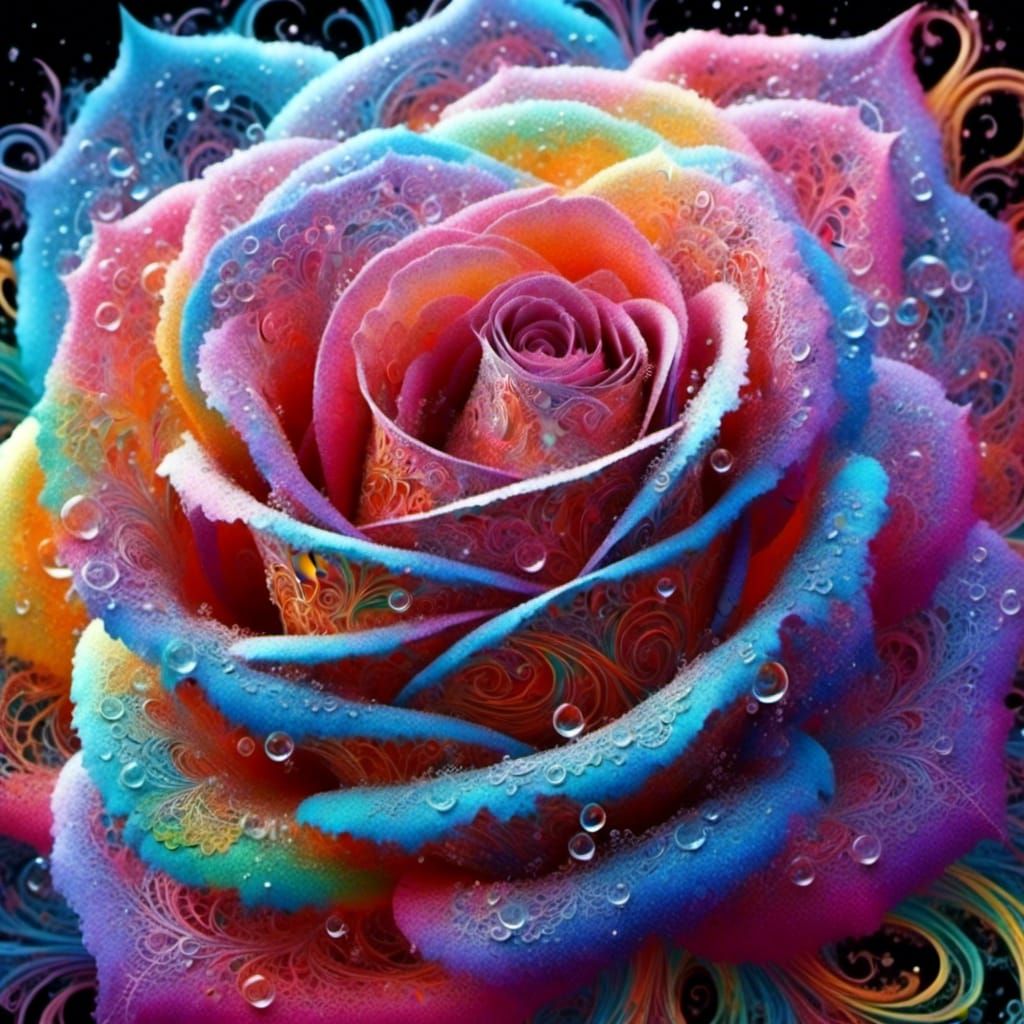 Iridescent Rainbow Rose with Lace and Dew
