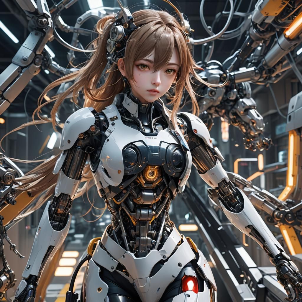 Surreal Anime Machine Devouring Figure in 3D Art