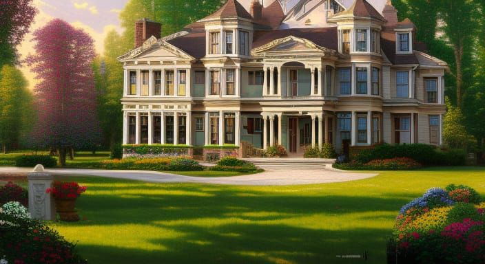 Prairie Mansion Painting in Romantic Style