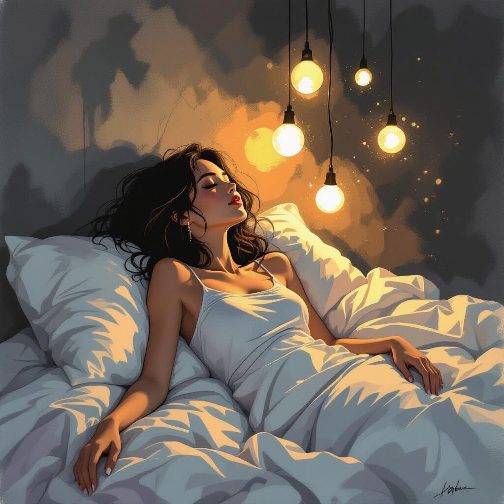 Surreal Boudoir Scene in Abstract Mixed-Media Style