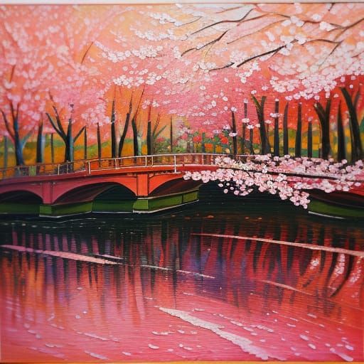 Expressionist Cherry Blossoms in Neo-Impressionism Style