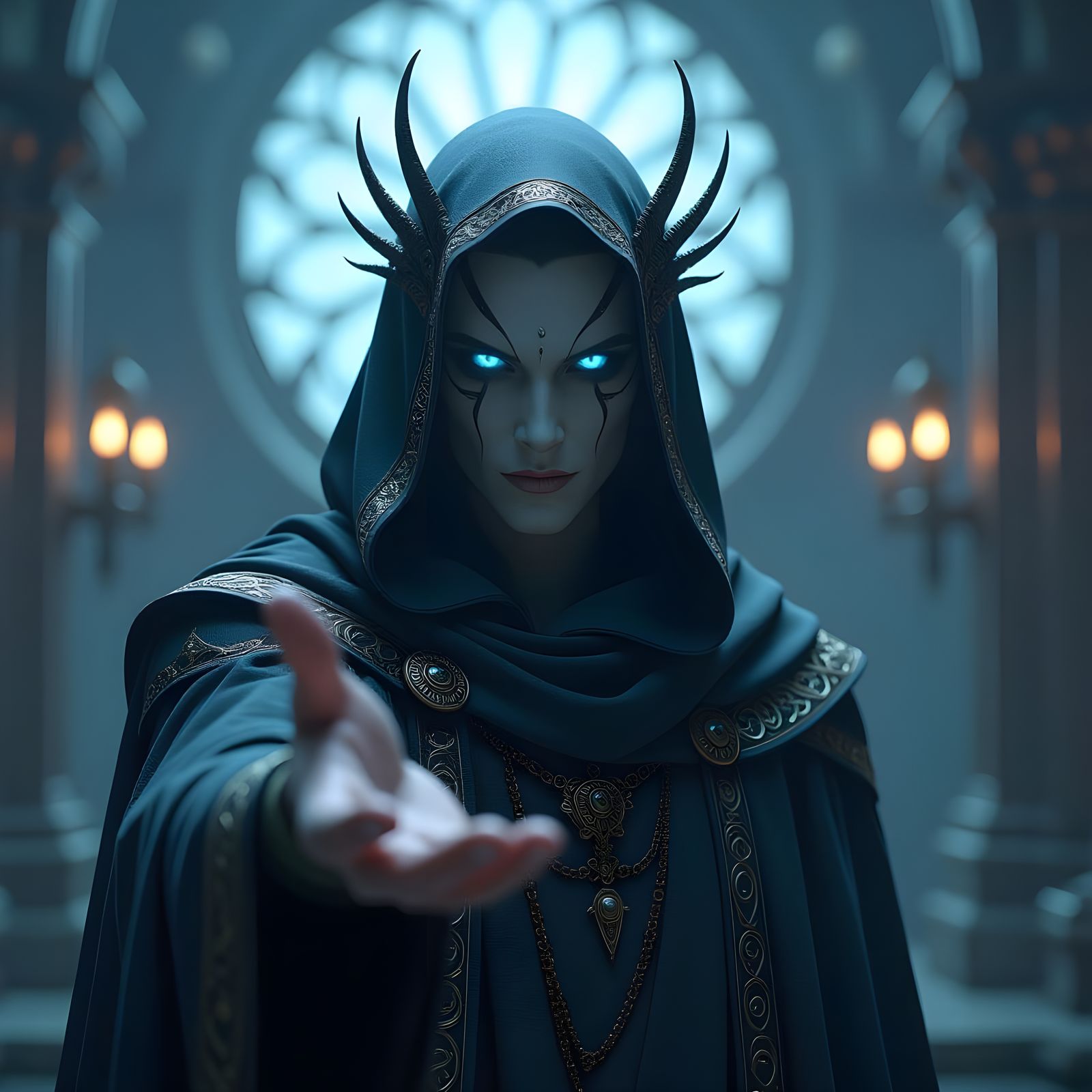 Otherworldly Being Offers Peace in Dark Fantasy Style