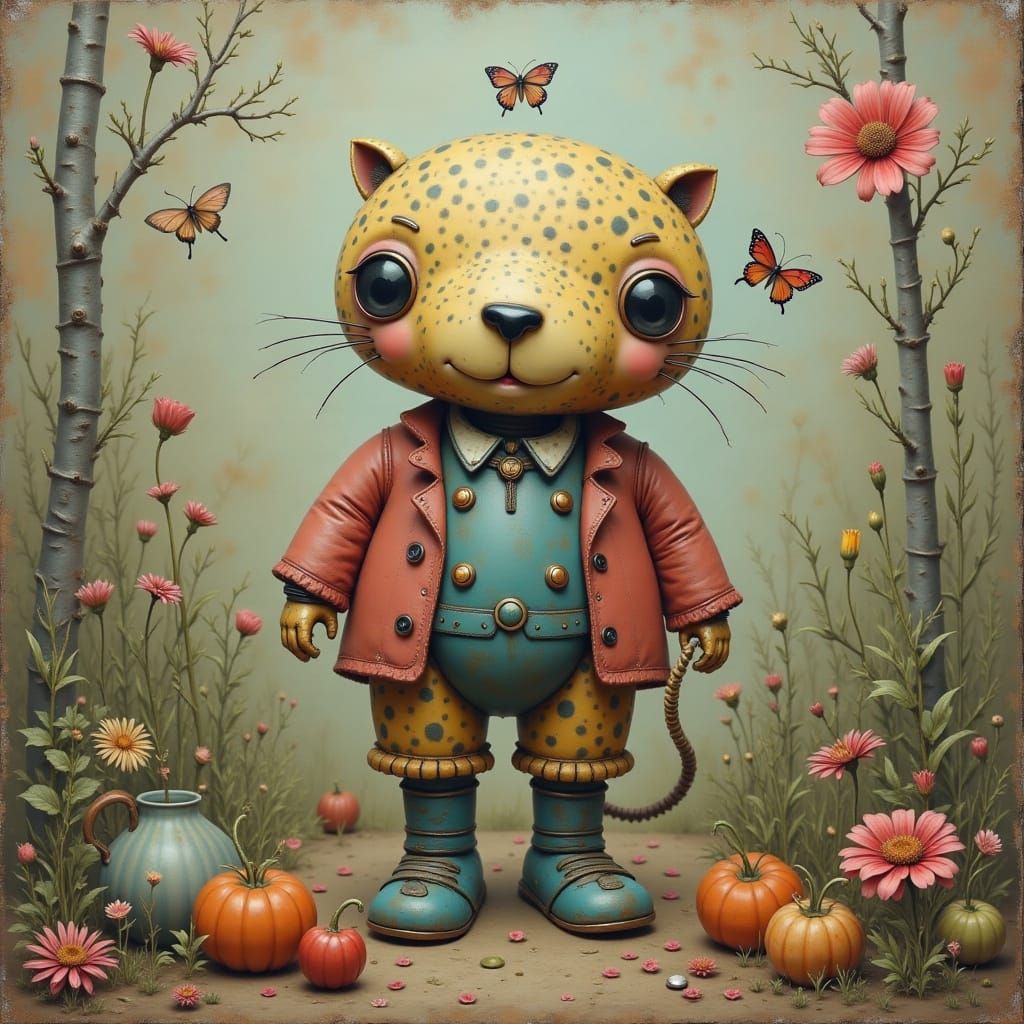 Cute Surreal Robot Leopard: Digital Art