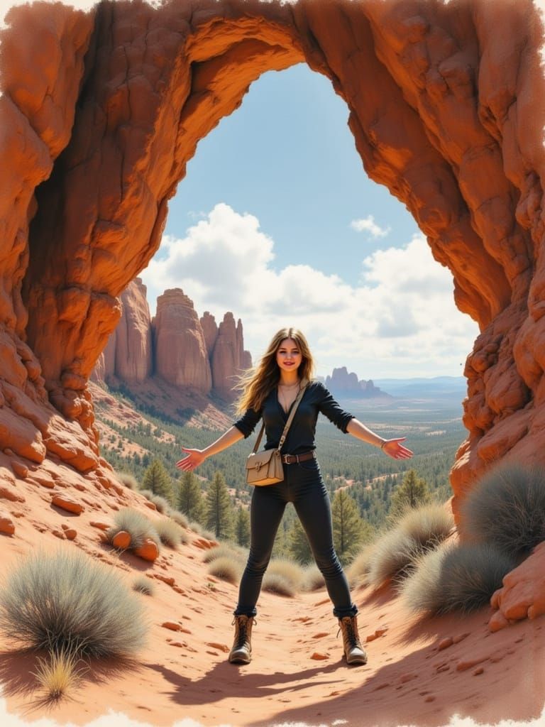 Surreal Desert Landscape with Adventurer