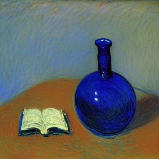 Impressionistic Still Life with Blue Bottle and Mask