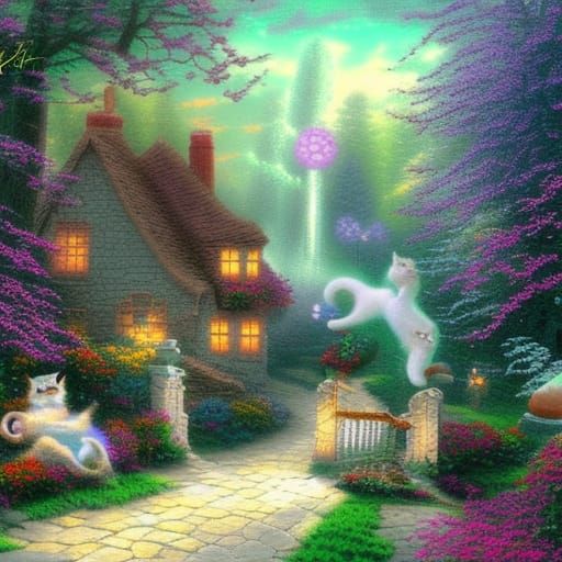 Adorable Cat in Ethereal Fantasy Scene