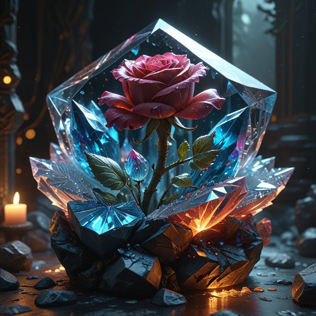 Mystical Crystal Rose Sculpture in Dark Fantasy Style