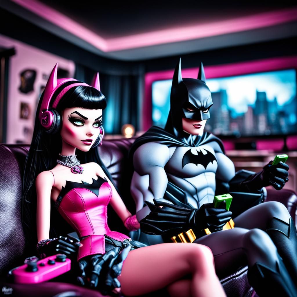 batman and monster high draculaura playing nintendo switch t...
