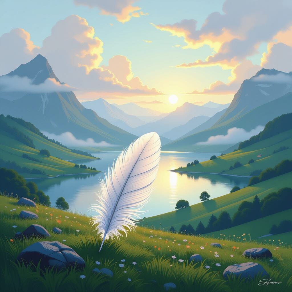 Dreamy Landscapes Inside a Feather, Ethereal Light