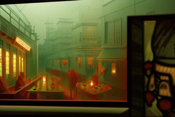 Cthulhu in Atompunk Cafe with Neon Lights