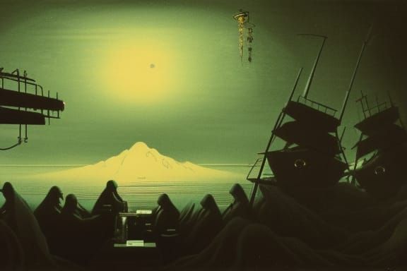 Cthulhu in Atompunk Moscow Cafe with Neon Lights