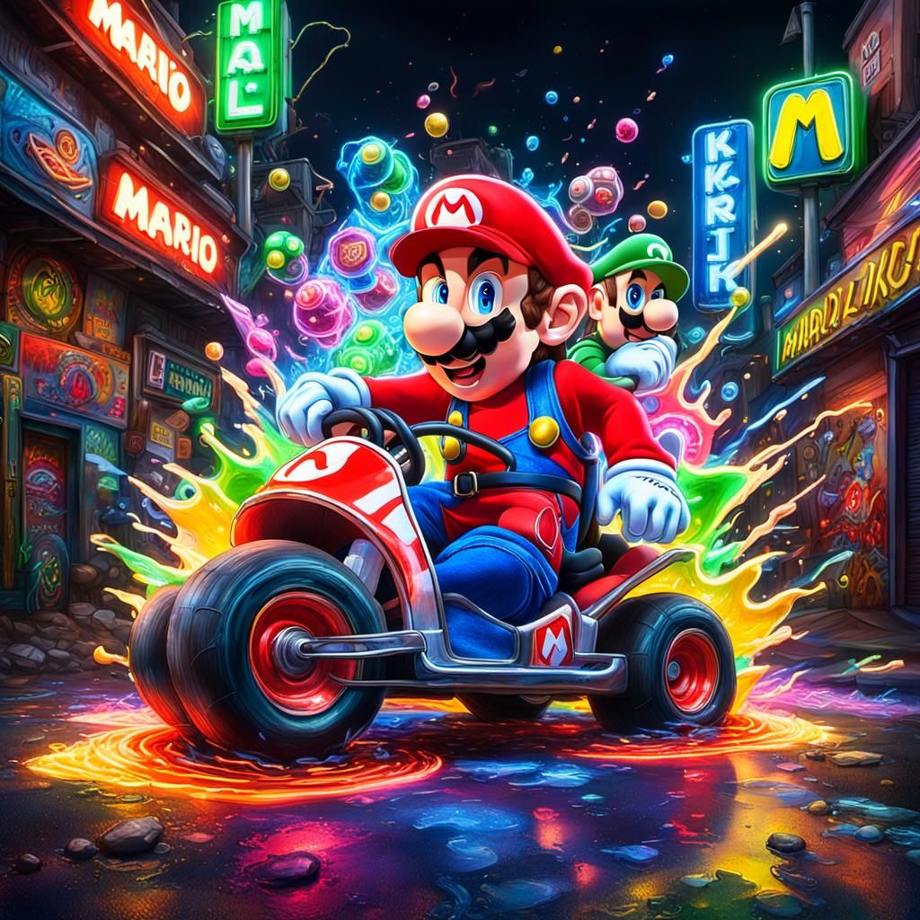 Neon Mario Kart Graffiti Street Art