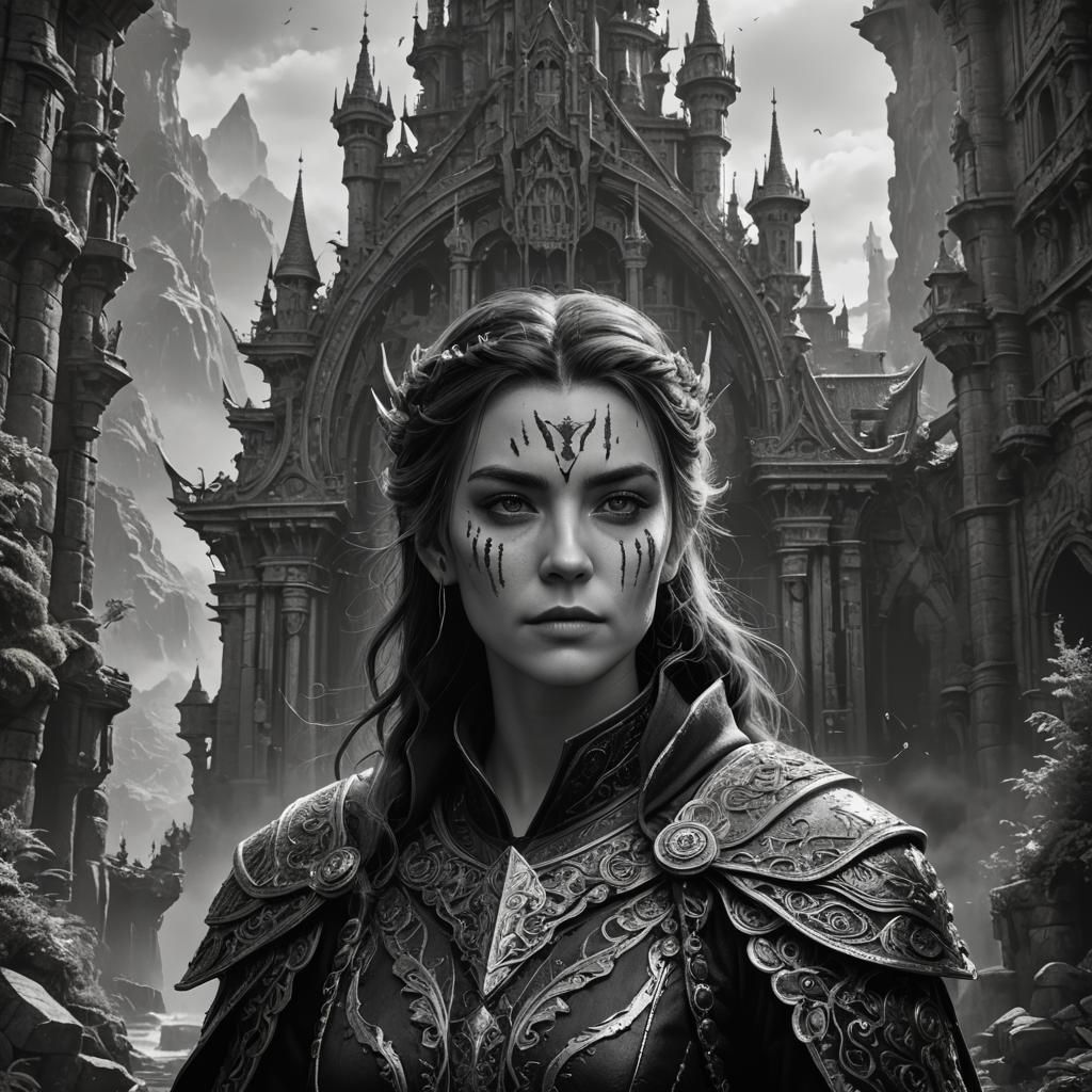 Monochrome Portrait in Detailed Matte Painting Style