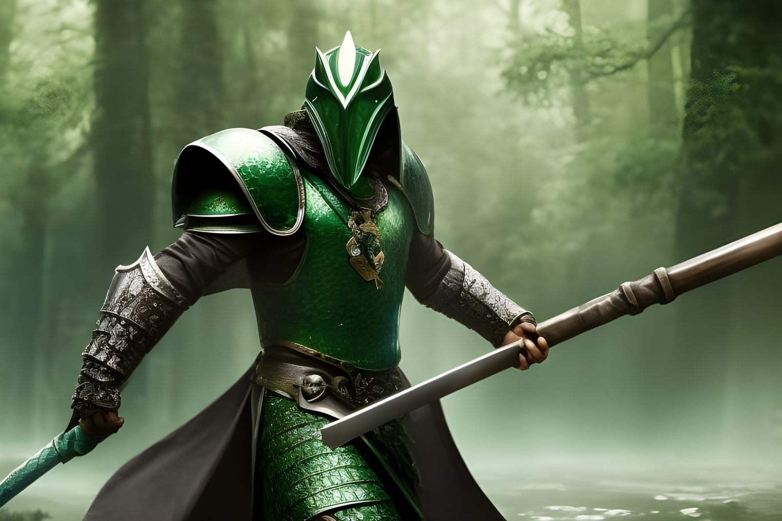 Green Dragonborn Cleric Attacks in Mystical Swamp