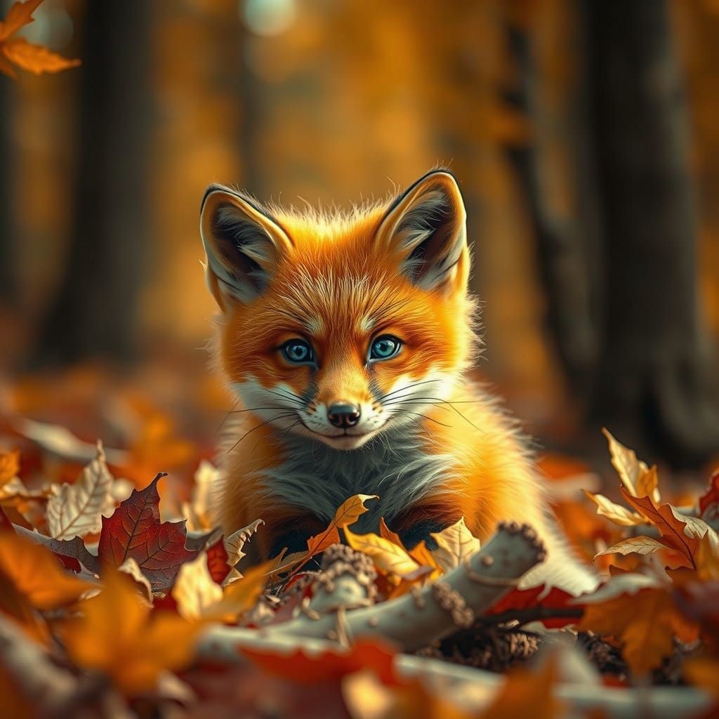 Cinematic Autumn Fox Cub with Vibrant Colors
