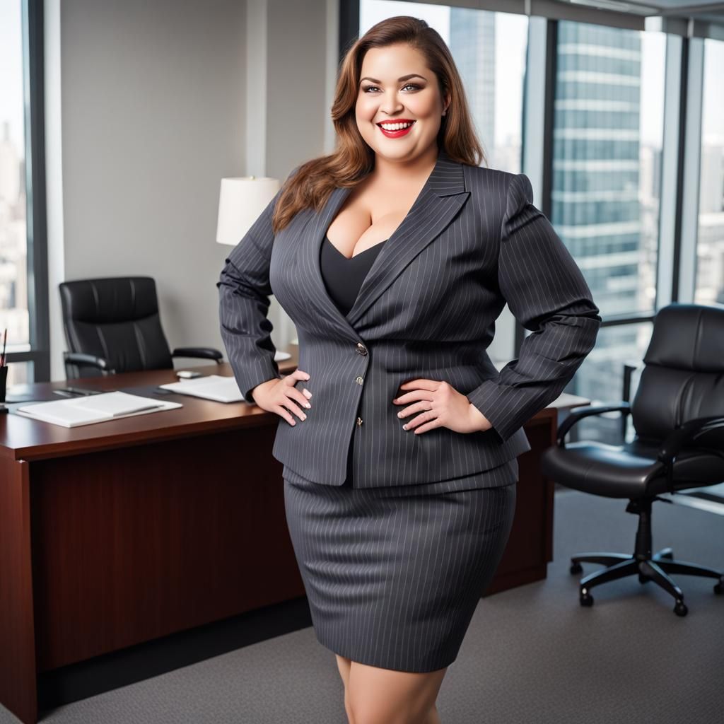 Curvy Woman in Business Suit in Elaborate Office
