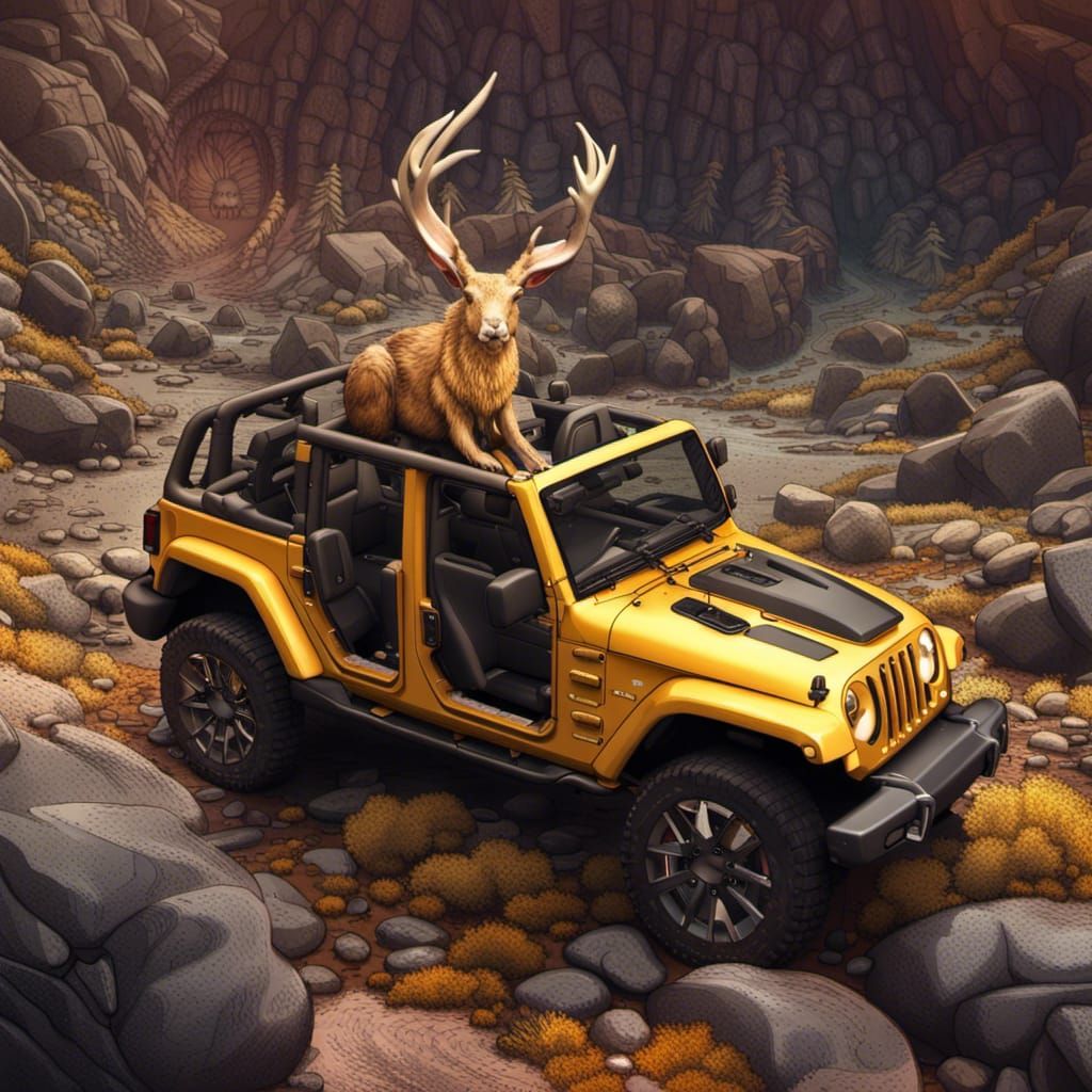 Jackalope Drives a Jeep Wrangler: Fantasy Concept Art