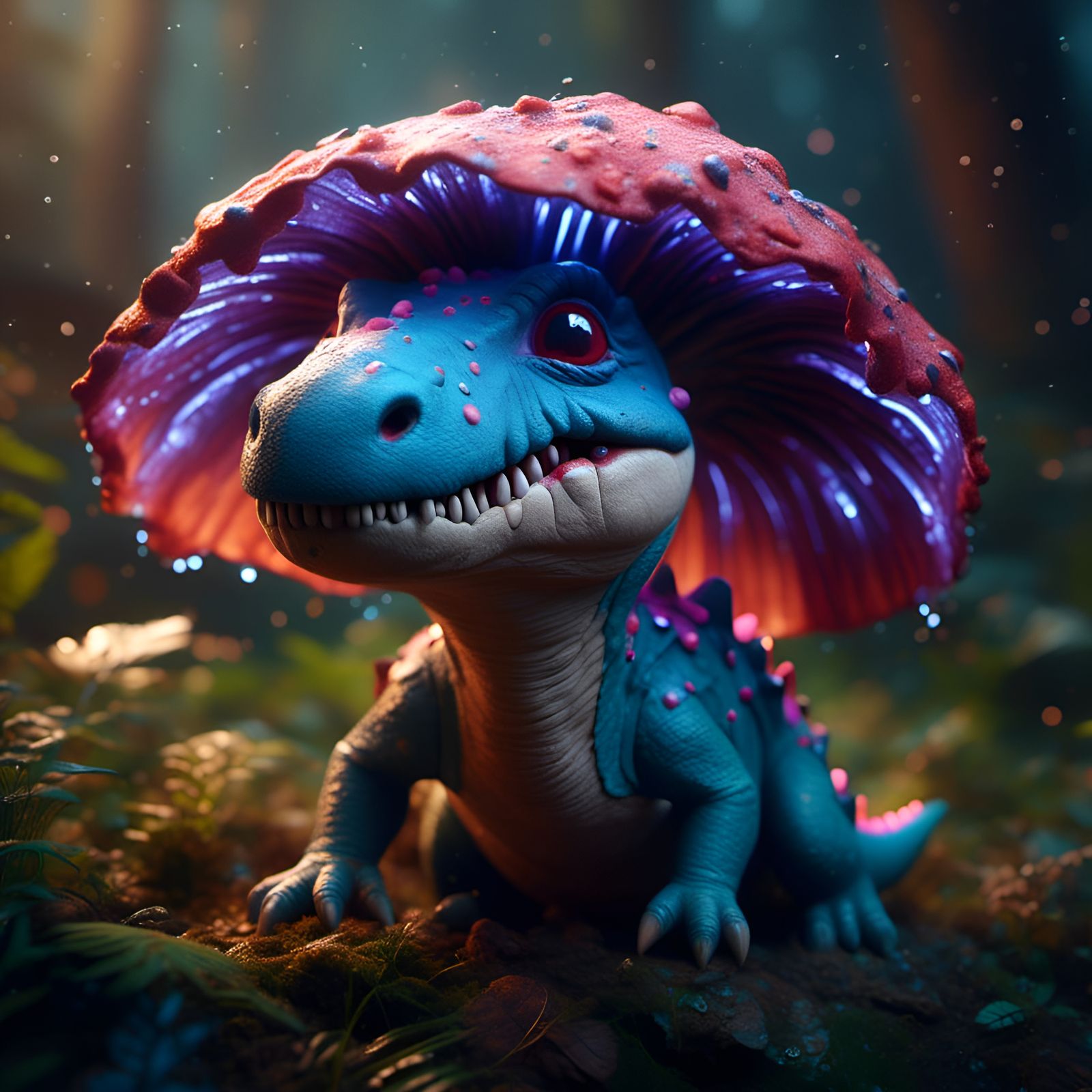 Adorable Dinosaur Mushroom in Hyperrealistic Splash Art