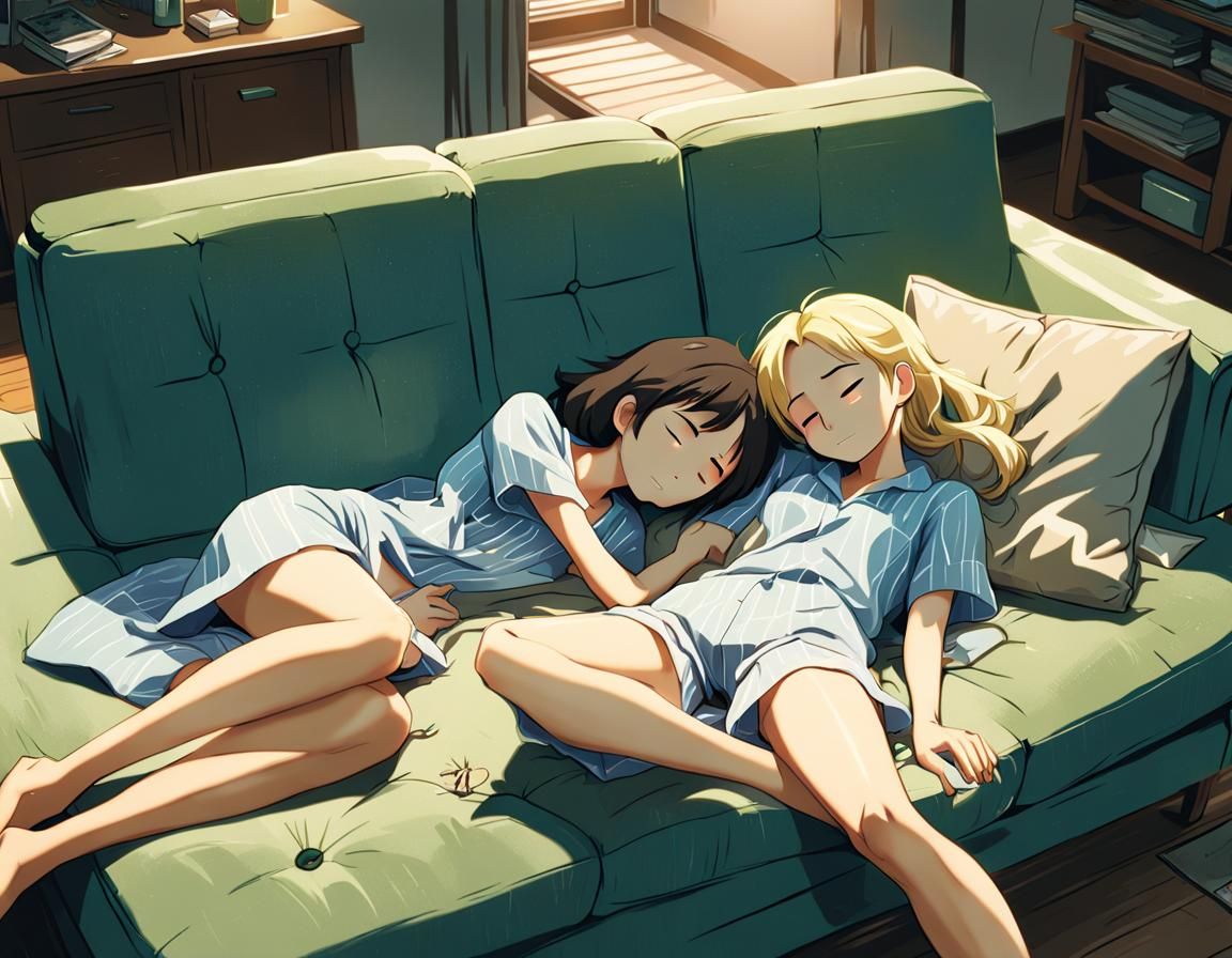 Anime Style Portrait of Roommates on Couch