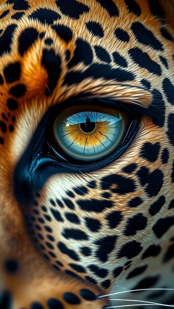 Detailed Leopard Eye Reflecting Jungle, Photorealistic Close...