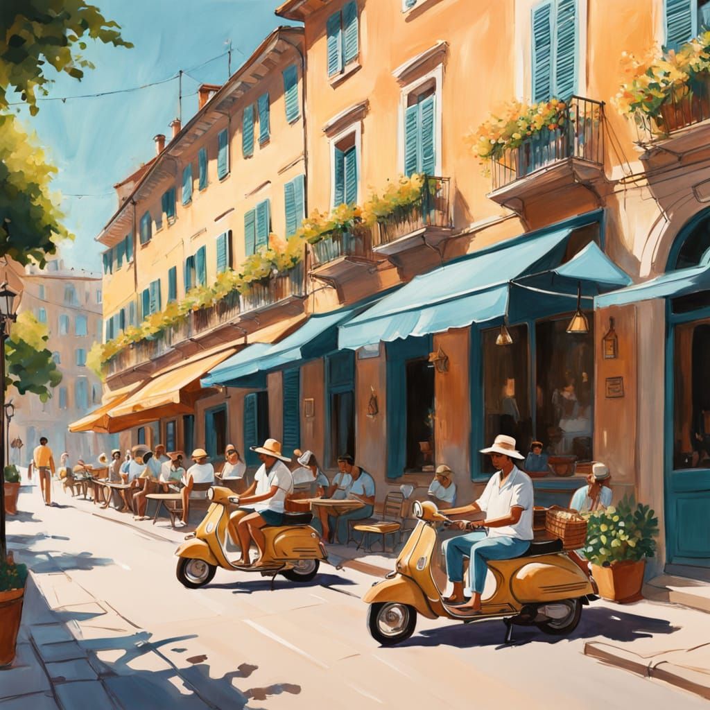 Italian Summer Idyll in Whimsical Gouache Style