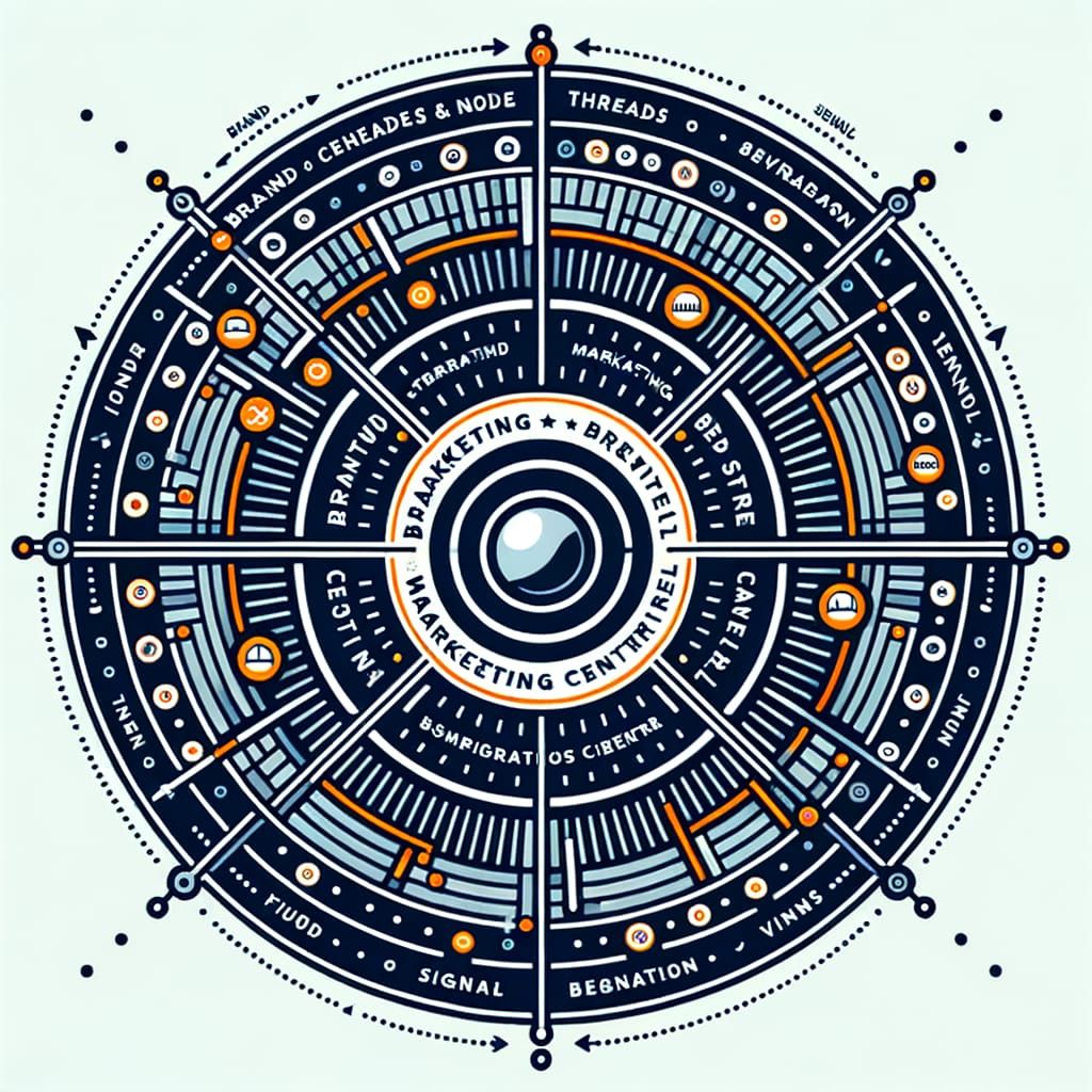 Detailed Marketing Model Diagram with Brand Center and Threa...