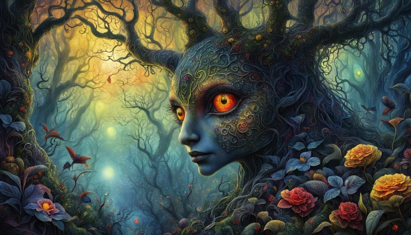 Surreal Misty Forest Garden at Twilight