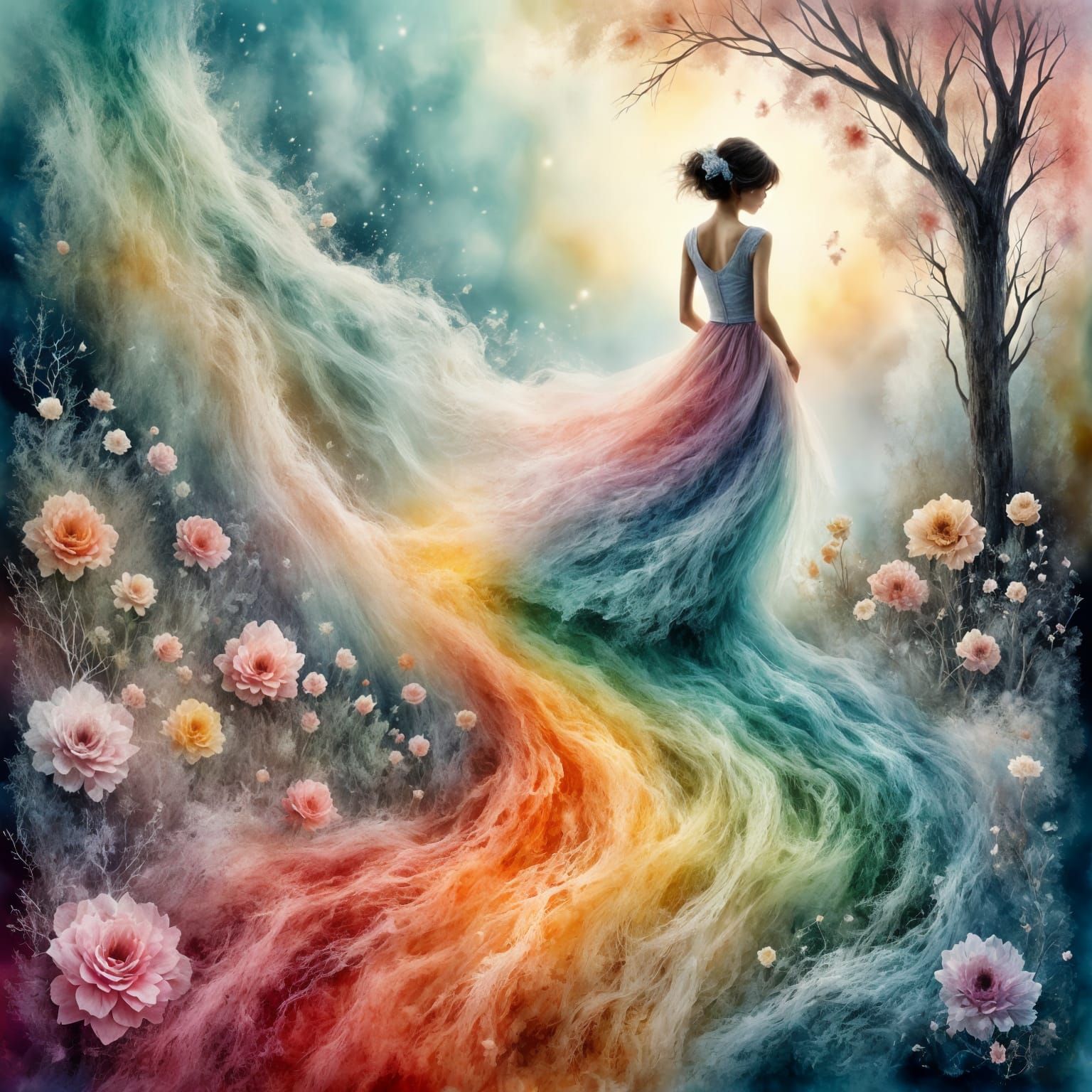 Delicate Lace Landscape with Vibrant Colors