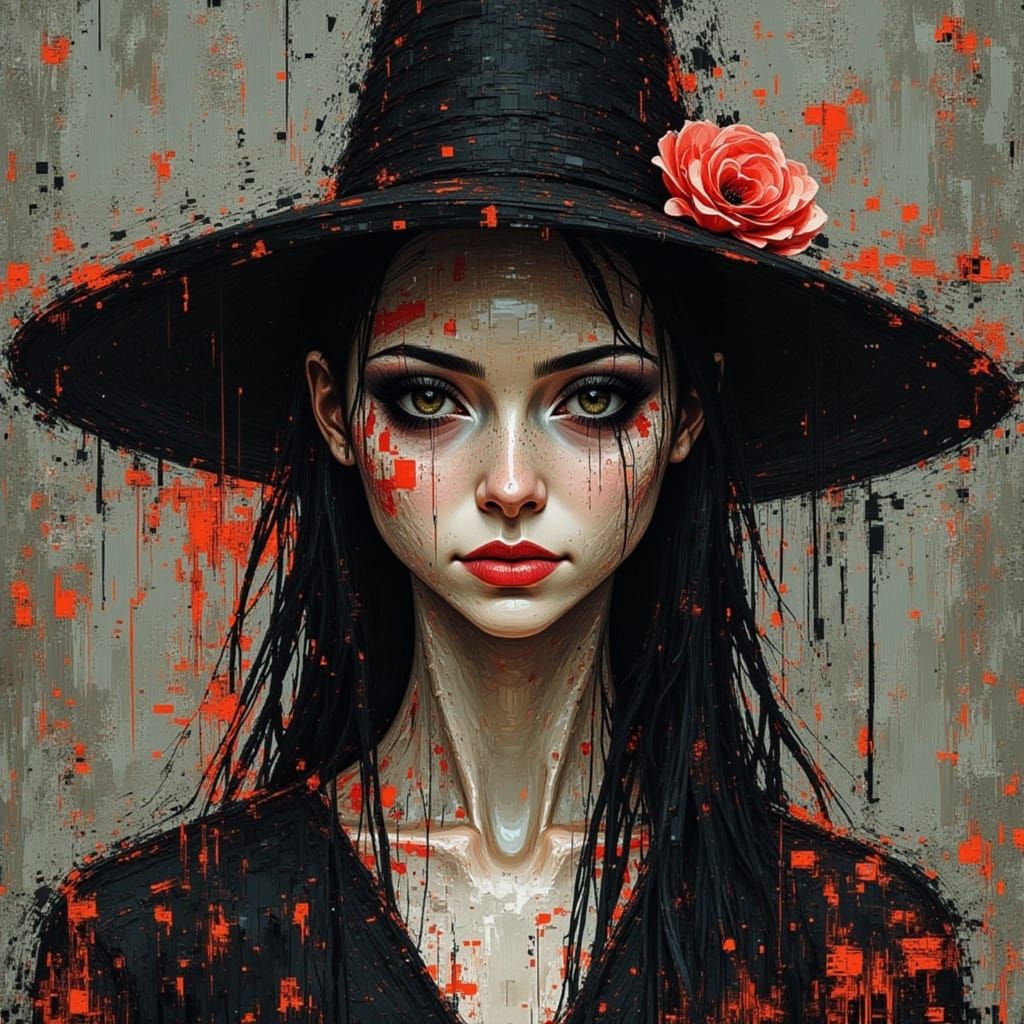 Glitch Art Witch with Painterly Textures