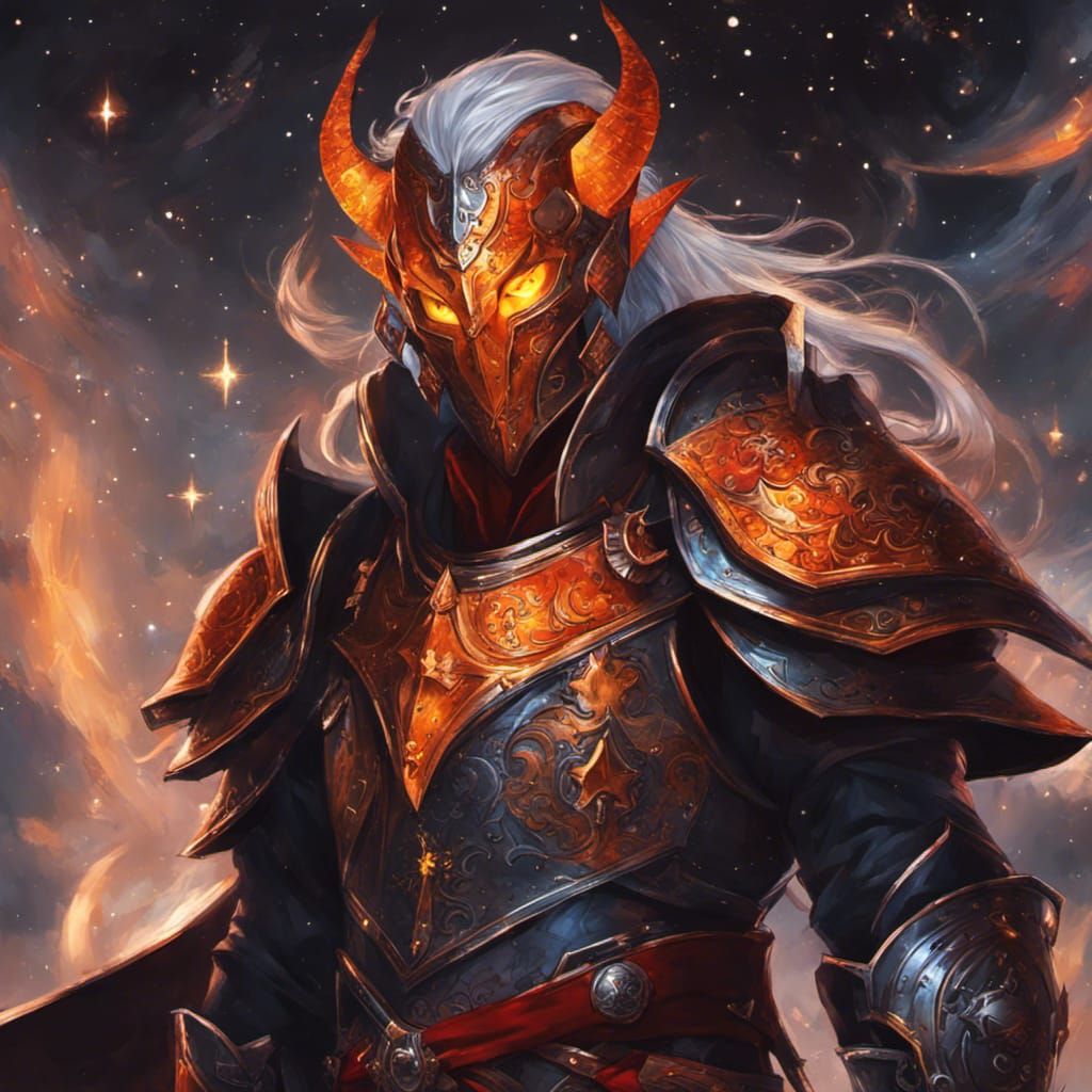 Tiefling Paladin in Space: Hyperrealistic Fantasy Portrait