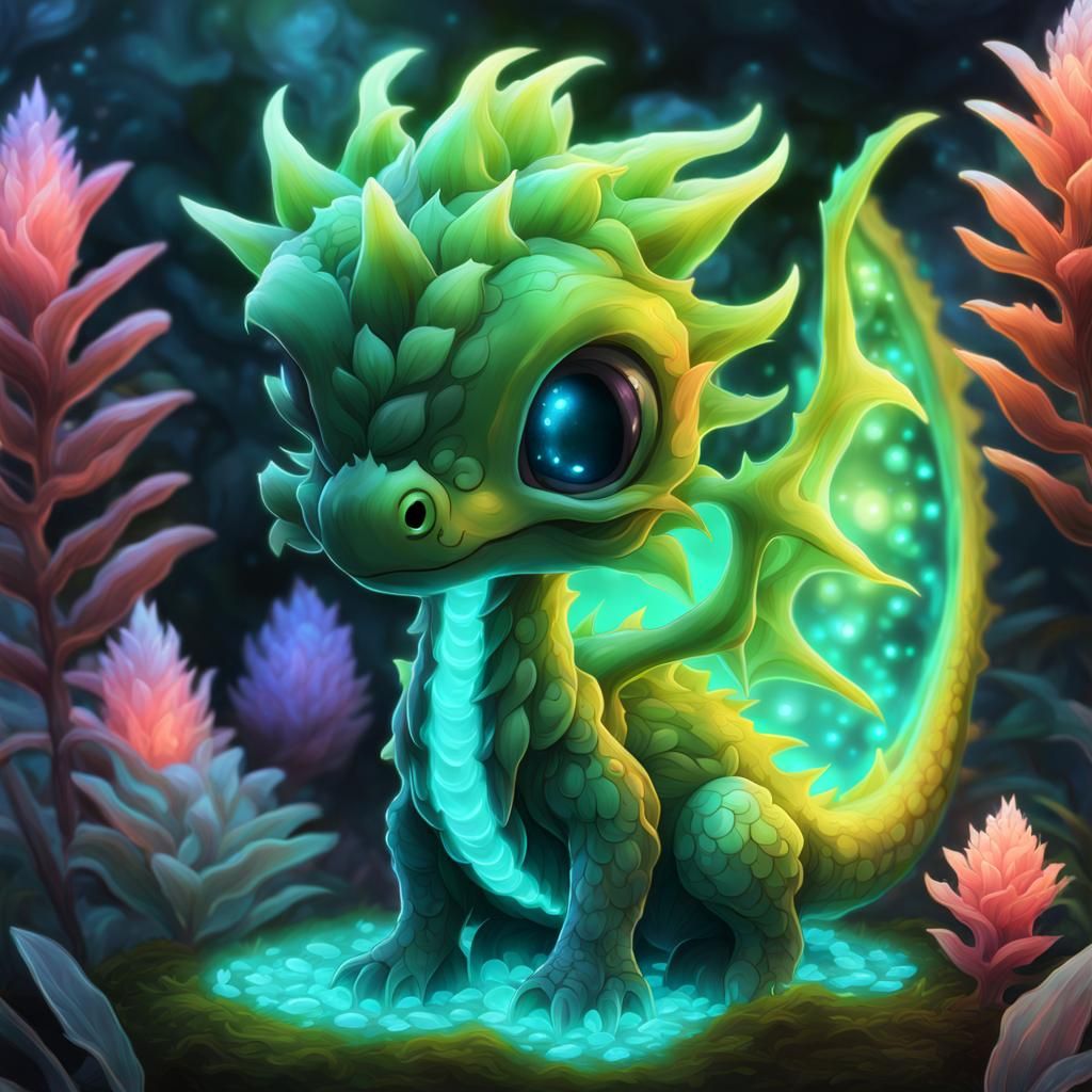 Chibi Bioluminescent Ghost Aloe Vera Dragon