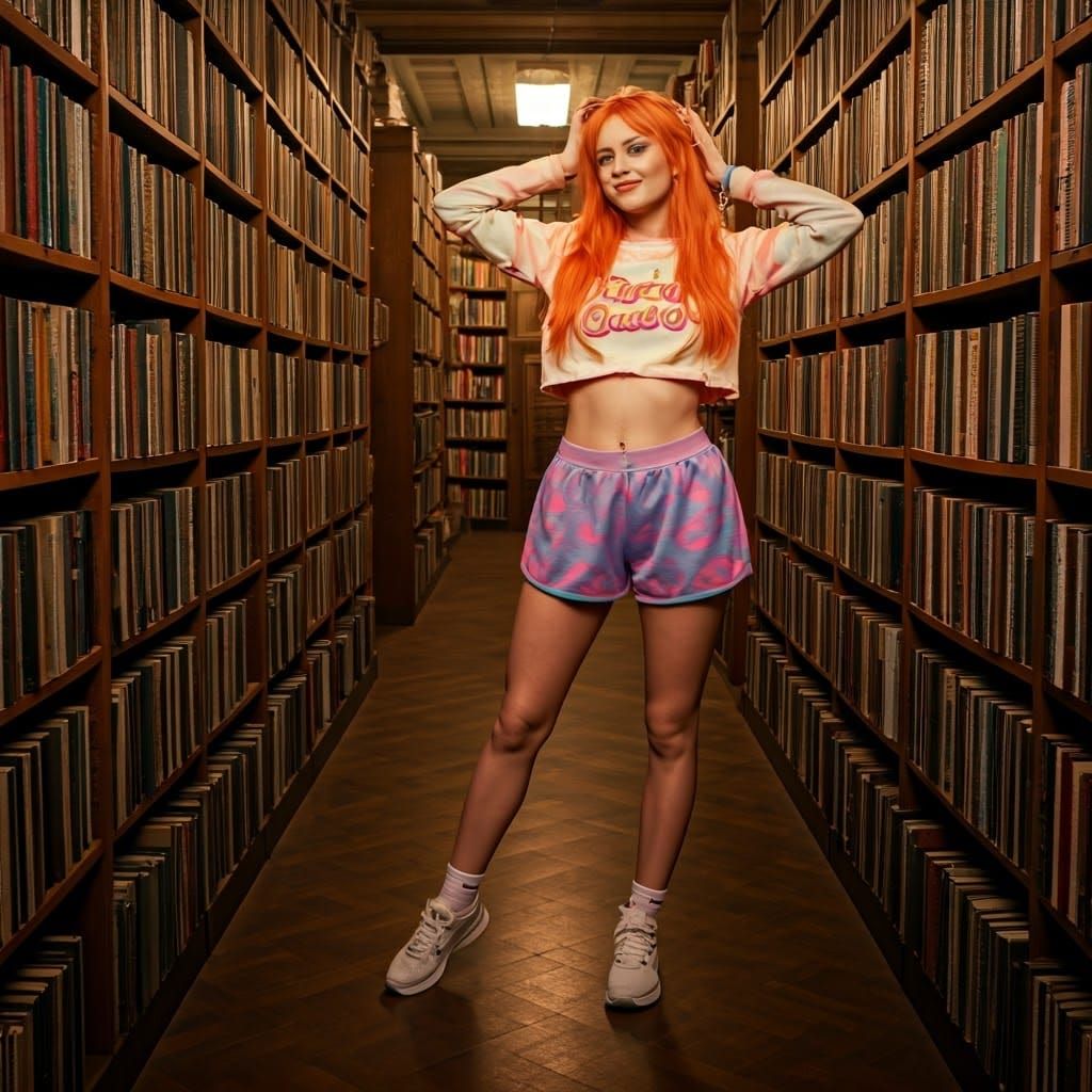 Gaming Goddess Among Vintage Books