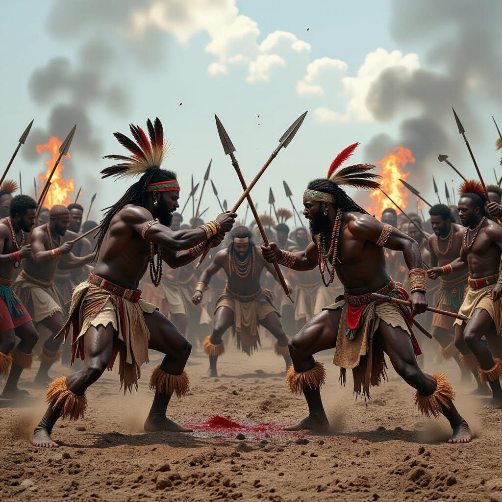 African Warriors Clash on a Chaotic Battlefield