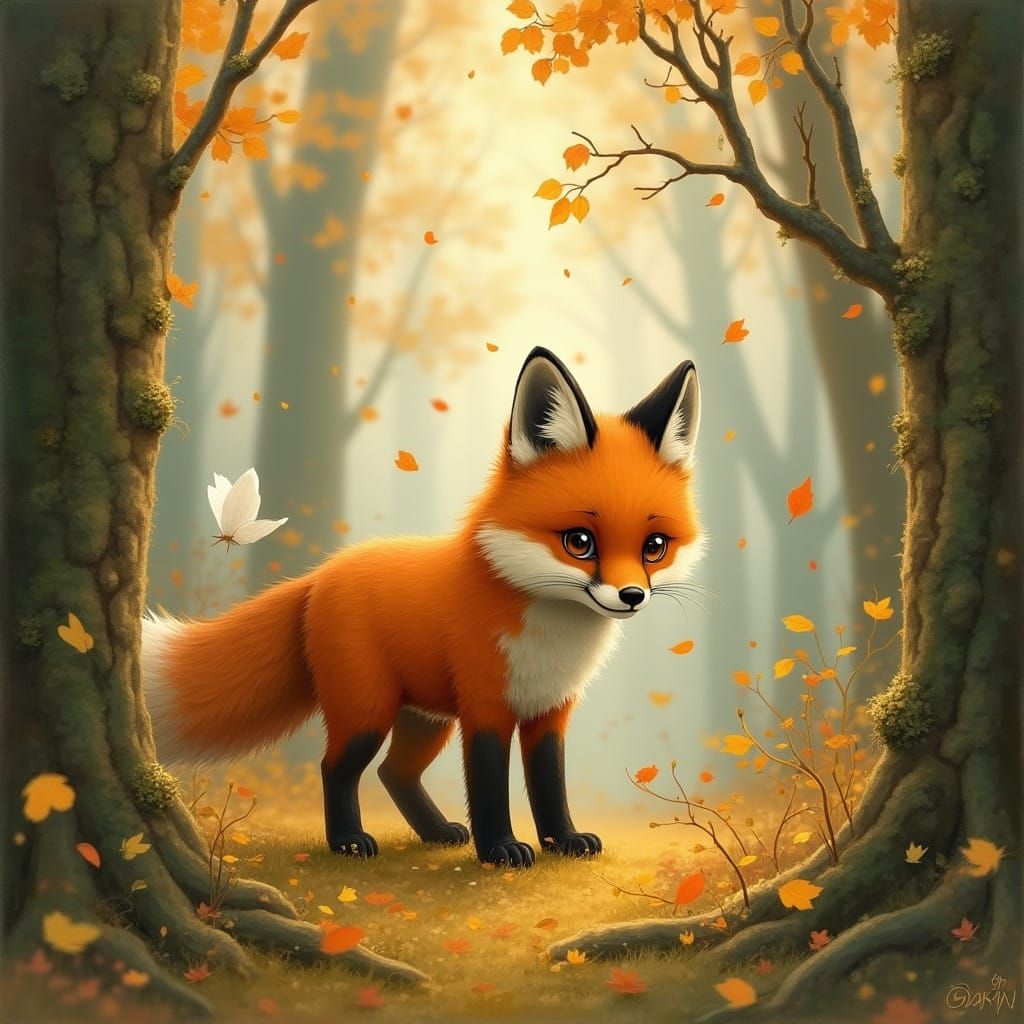Whimsical Autumn Fox in Beatrix Potter Style