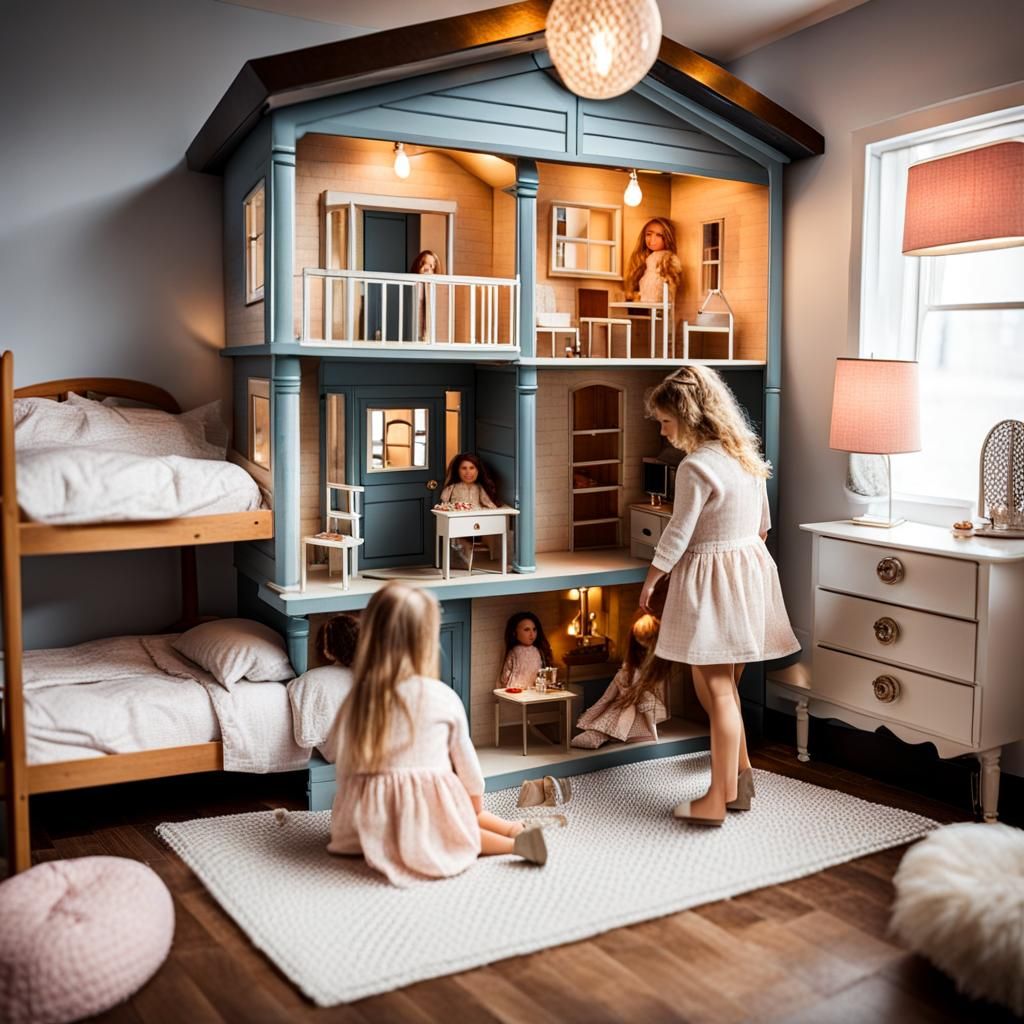 Recursive Dollhouse Scene with Children Playing